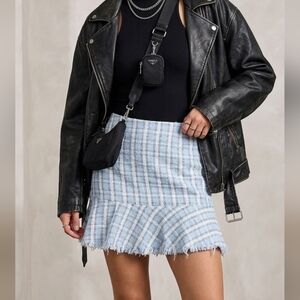 NWT Umgee Blue Plaid Ruffle Hem Skirt Y2k Size Small Cottagecore